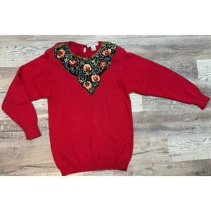 Vtg Victoria Harbor Sweater Knit Pullover Sequins Floral Beads Embellished Gaudy
